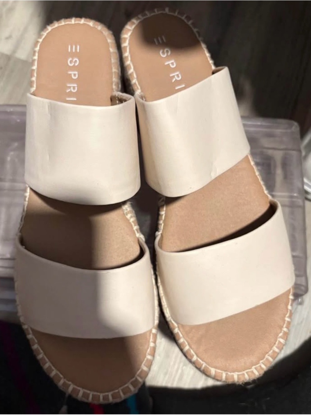 Esprit Cream Double-Band Slide wedge Sandals